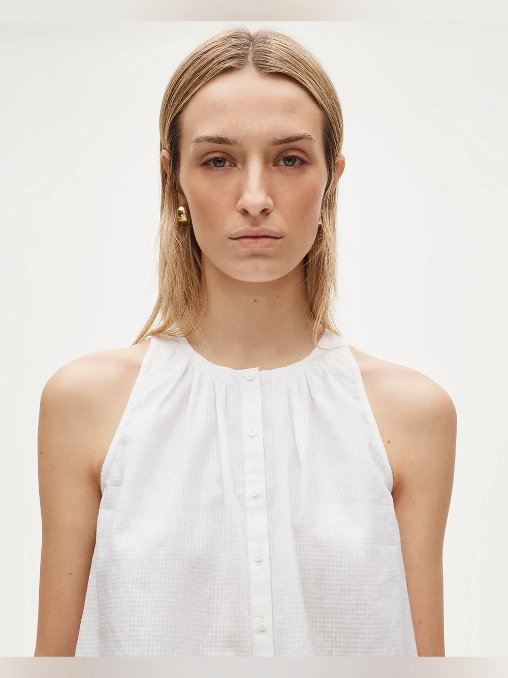 J.Crew High-neck button-up tank top in textured cotton voile in white